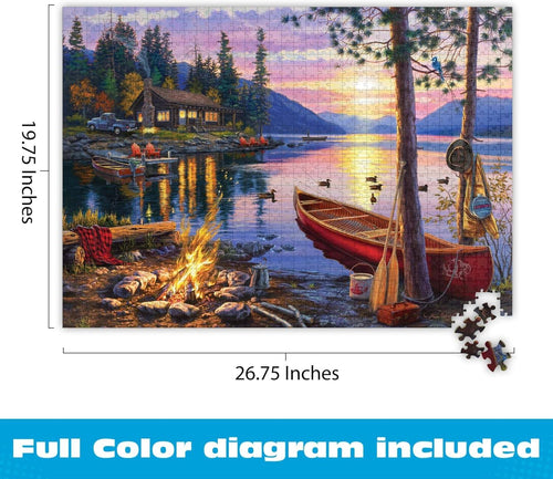 - Canoe Lake 1000 Piece Puzzle for Adults - Jigsaw Puzzles – Darrell Bush Cabin Sunset Artwork with Poster – Challenging Outdoor Nature Scene