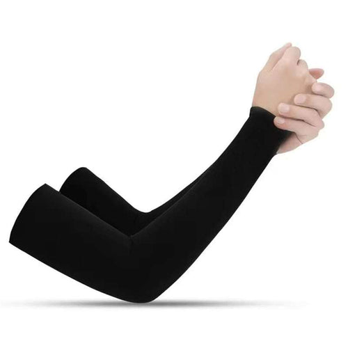 Pair of black arm sleeves for outdoor sports with UV protection and cooling effect