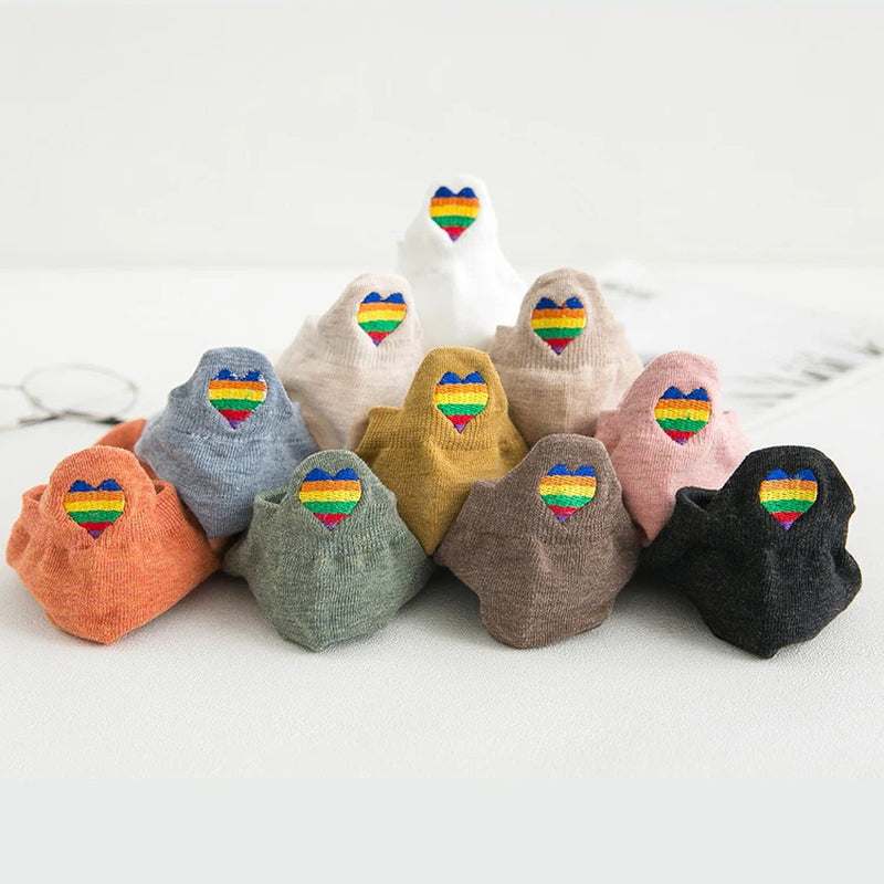 10 Pairs Kawaii Short Socks for Women Spring Summer Lovely Heel Embroidered Smiling Face Female Cotton Personality Ankle Socks