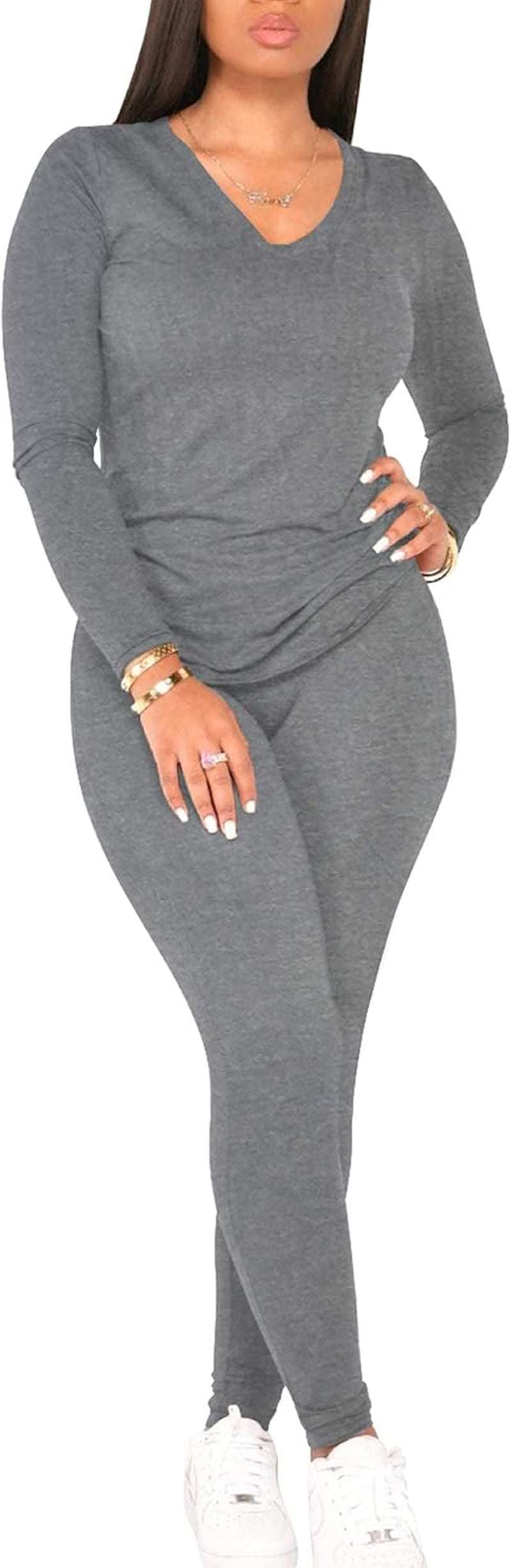 2 Piece Outfits for Women Workout Track Suits Long Sleeve Top Jogger Legging Pants Sets