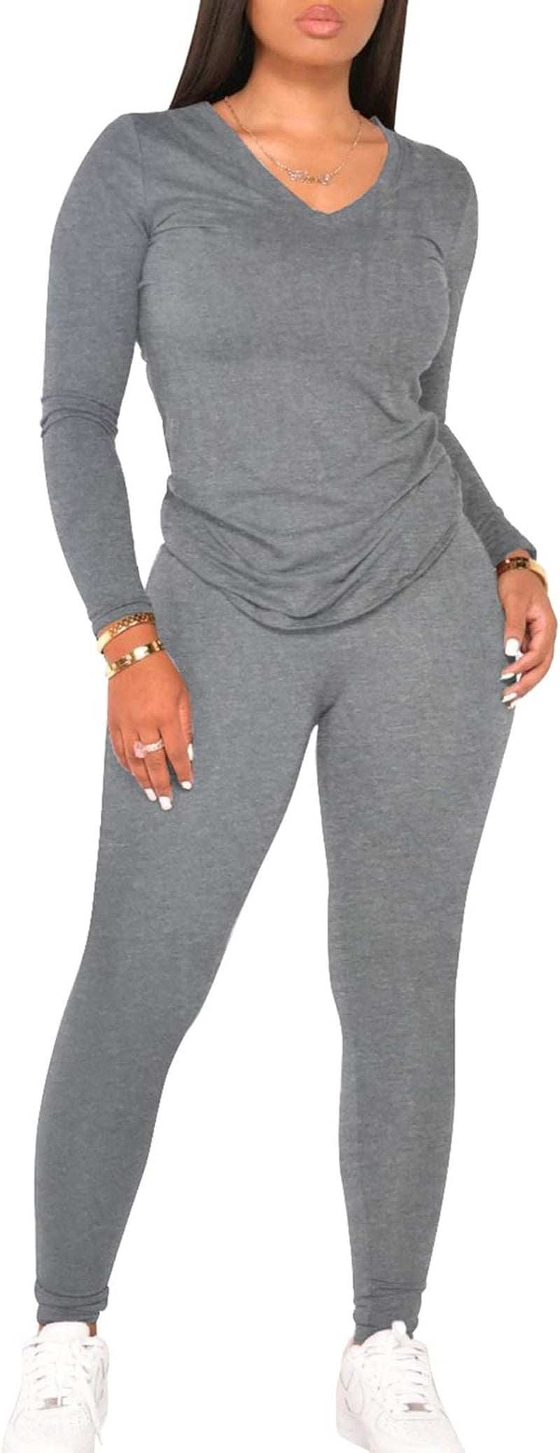 Women's 2 piece workout outfits with long sleeve top and jogger legging pants sets